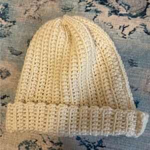 Cream Ribbed Knit Beanie